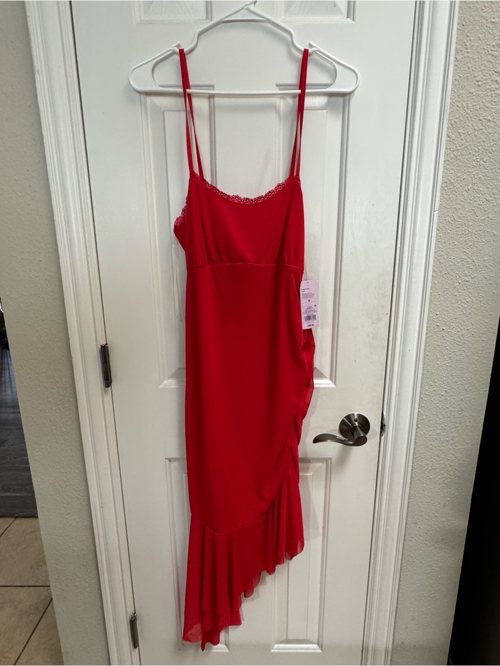 wild fable Red Asymmetrical Slip Dress with Lace Trim